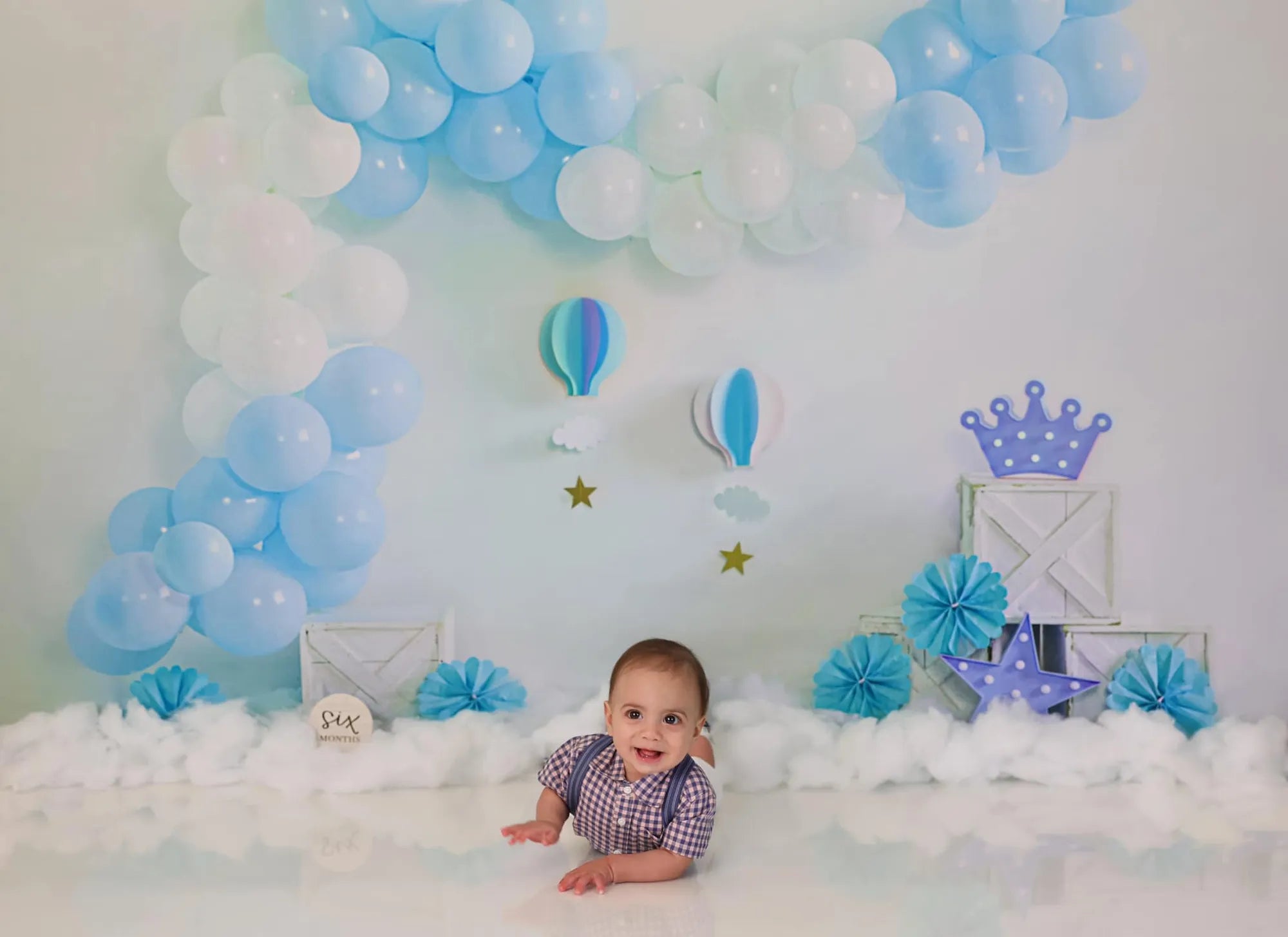 Kate Blue Balloons Cake Smash Backdrop Hot Air For Photography