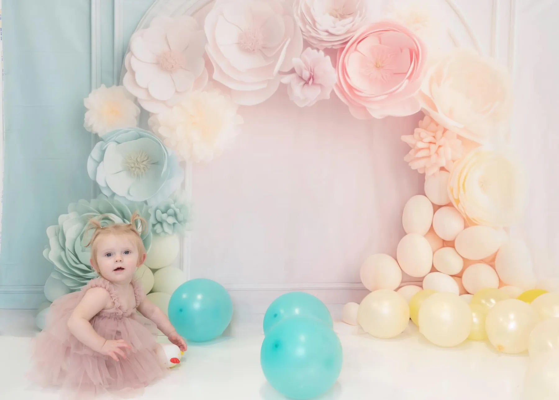 Kate Painterly Baby Spring Flowers Balloon Arch Interior Birthday Cake  Smash Backdrop for Photography