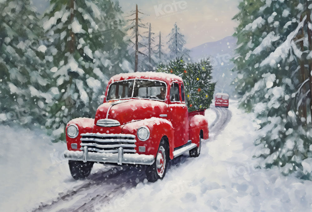 Iron Christmas Old Style Truck with Tree in Antique Red