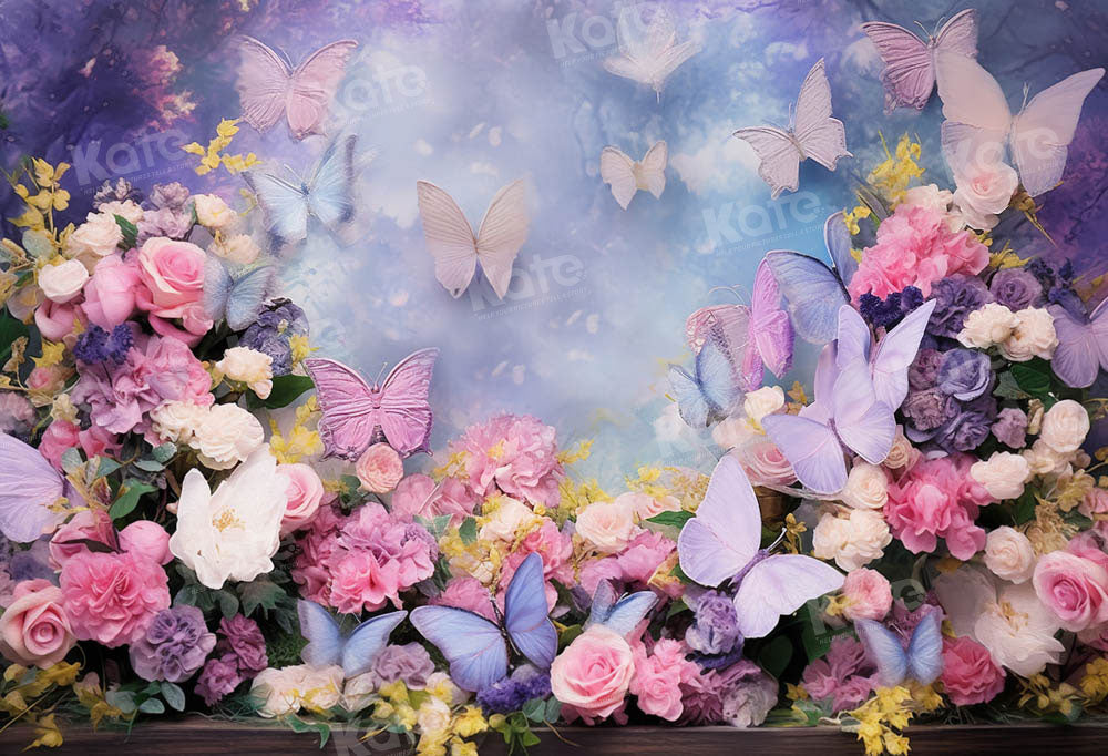Kate Spring Butterfly Flower Garden Backdrop Designed by Chain Photography