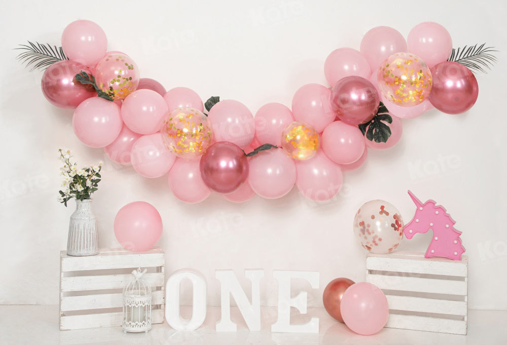 Kate Pink One Birthday Balloon Unicorn Cake Smash Backdrop For Photogr