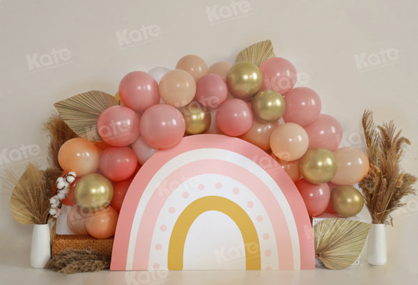 Pastel Rainbow Balloon Arch Digital Backdrops for Birthday Cake Smash and  Baby Shower