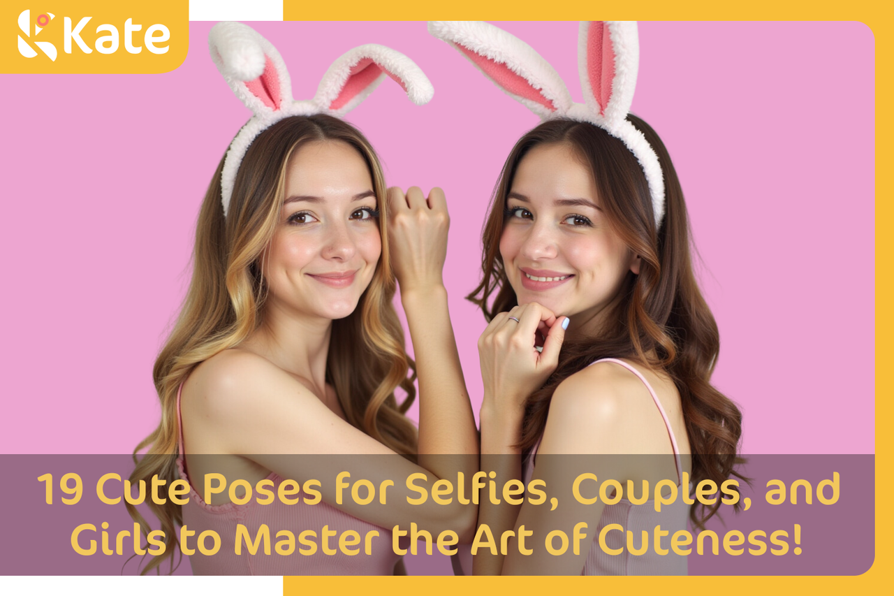 Two girls in pink dresses and bunny ears while posing.