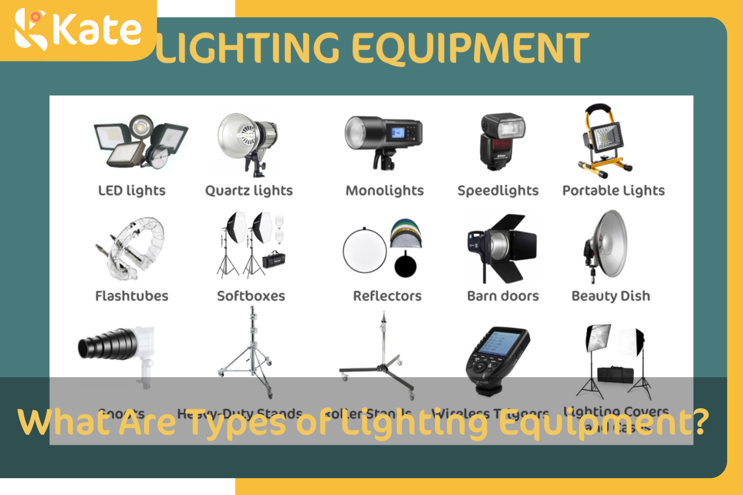 Different types of lighting equipment.