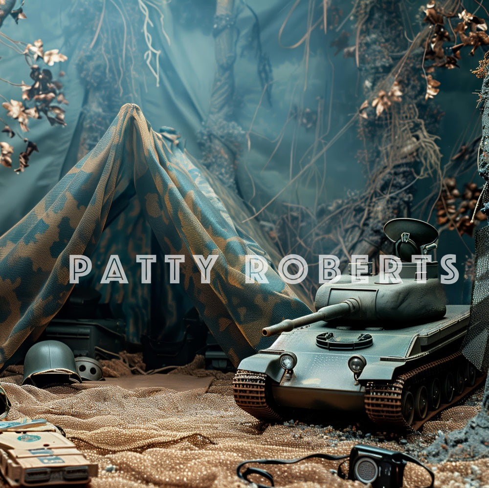 Wild Forest Tent Tank Military Base Foto Achtergrond Designed by Patty Robert