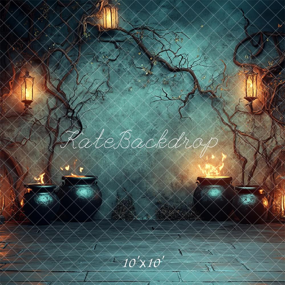 Cauldrons de bruja de Halloween Vine Green Wall Backdrop Designed by Lidia Redekopp