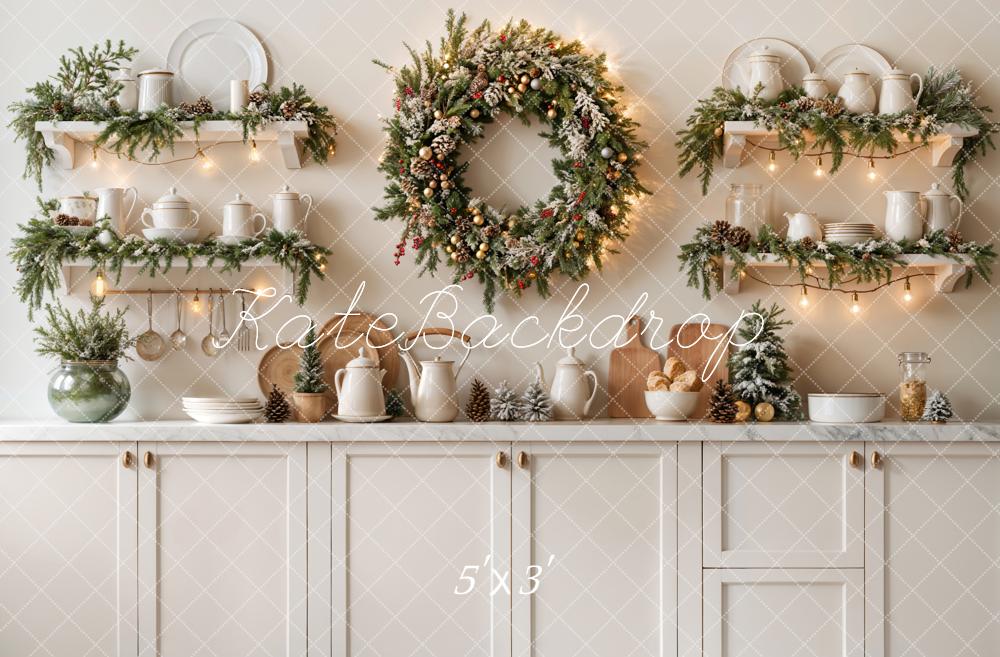 Kate Christmas Kitchen White Cabinets With Led Light Strip Backdrop De