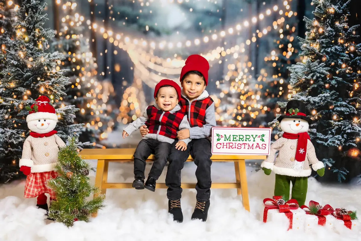 Kate Winter Christmas Outdoor Forest White Snowland Fleece Backdrop Designed by Emetselch