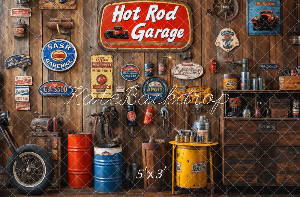 Kate Vintage Garage Wooden Wall Backdrop Designed by Emetselch