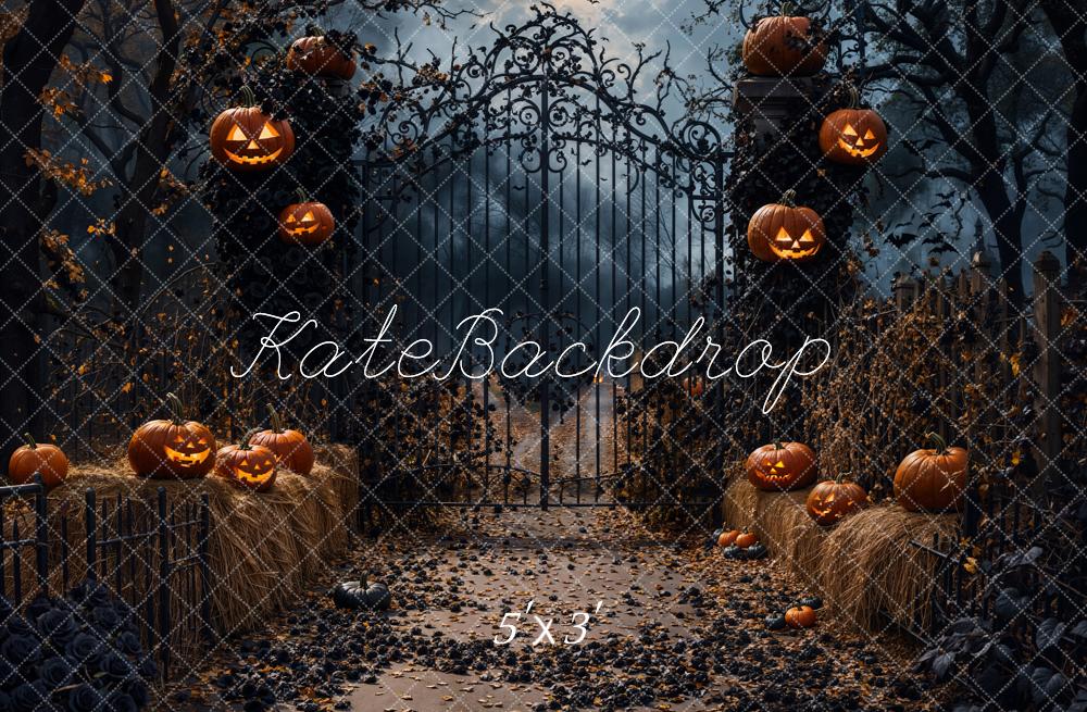 Halloween Night Pumpkin Retro Gate Backdrop Designed by Emetselch