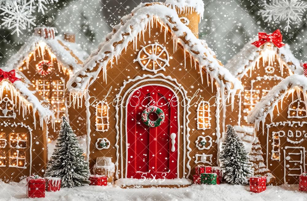 Kate Christmas Gingerbread Houses Snowy Backdrop Designed by Emetselch