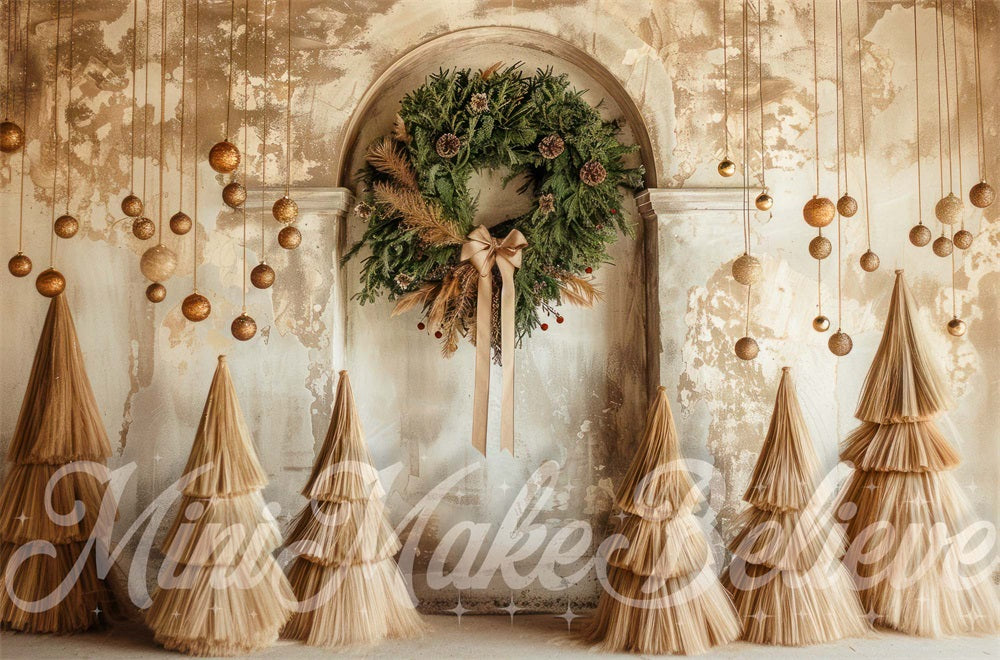 Kerstslinger Boho Vintage Beige Boogwand Foto Achtergrond Ontworpen door Mini MakeBelieve