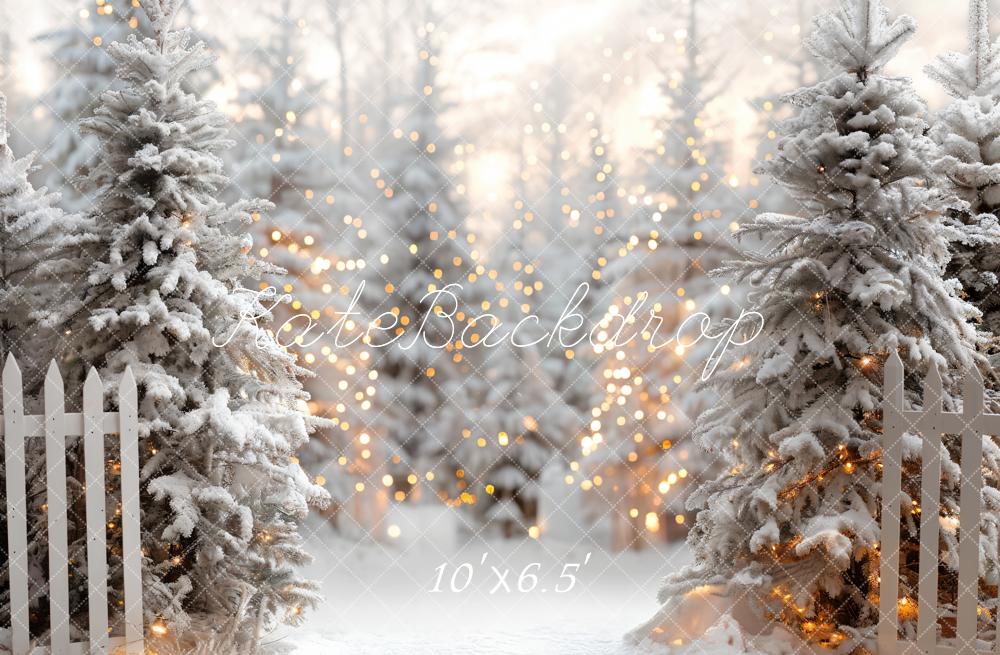 Kate Christmas White Forest Wooden Fence Backdrop Designed by Emetselch