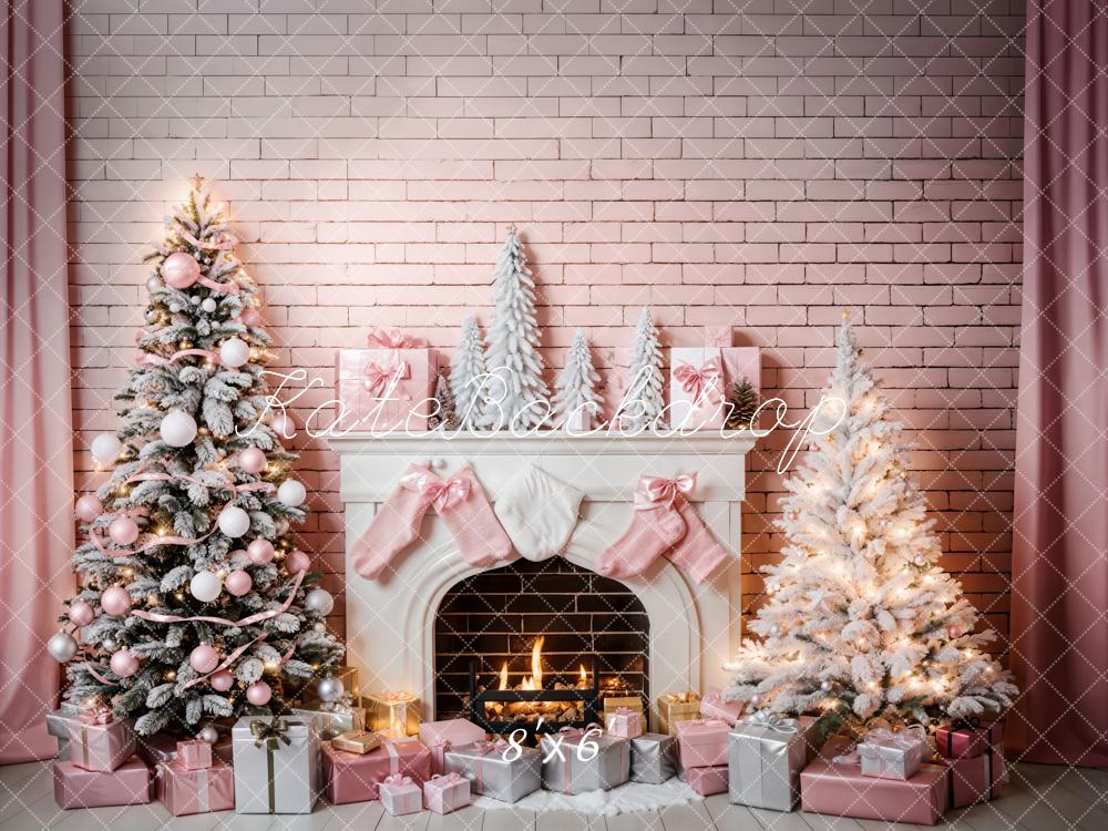 Kate Pink Christmas Tree Fireplace Backdrop Designed by Emetselch