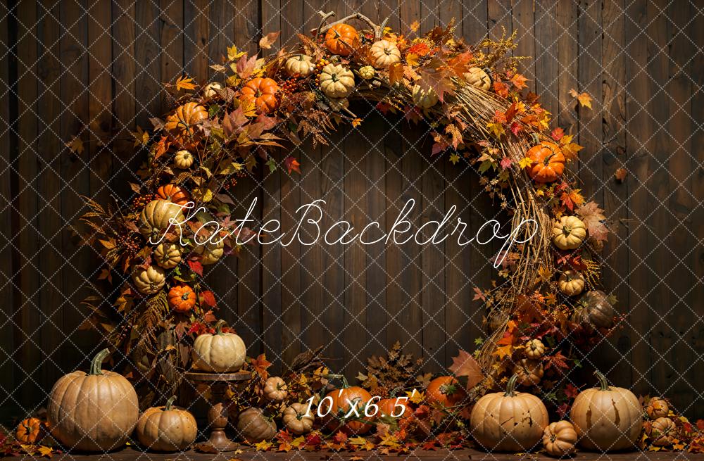 Fall Maple Leaf Wreath Wood Wall Foto Achtergrond Designed by Emetselch