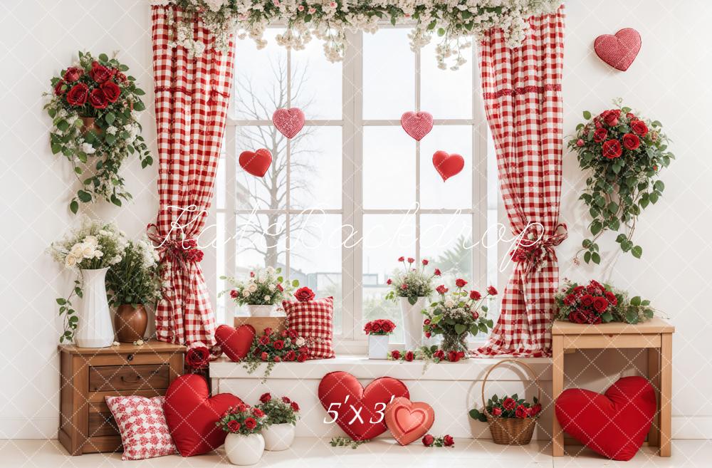 Kate Valentine's Day Window Floral Hearts Backdrop Designed by Emetselch