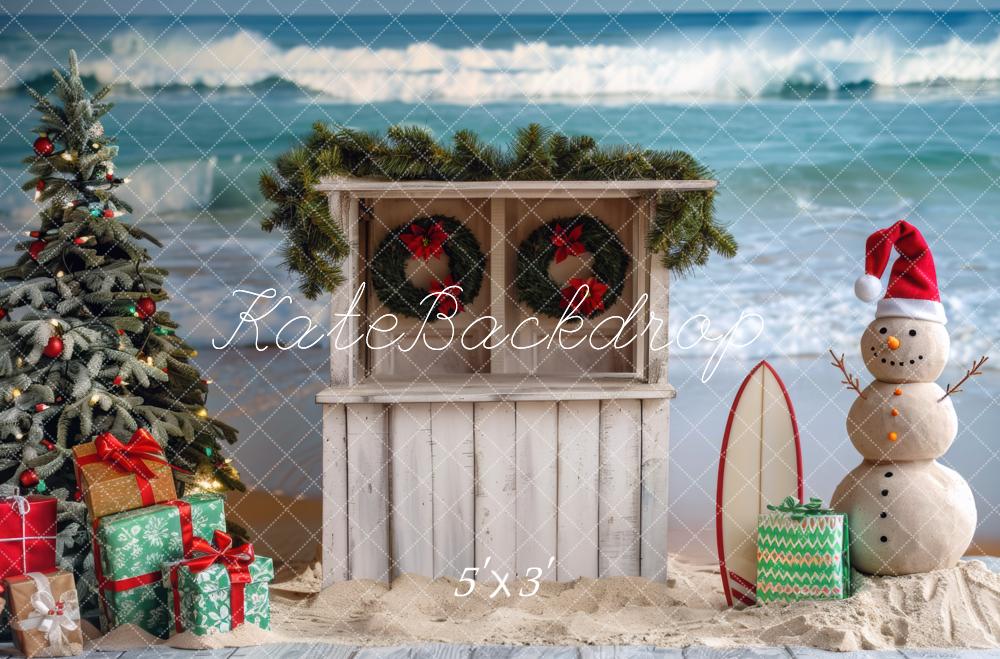 Kate Christmas Beach Snowman Surfboard Backdrop Designed by Mini MakeBelieve