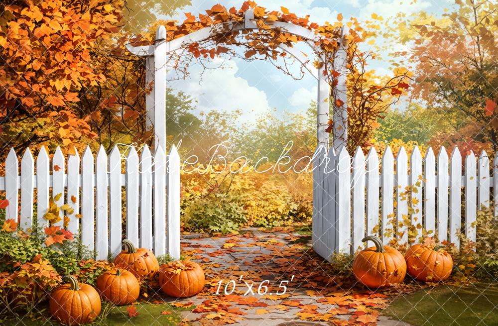 Kate Fall Garden Arch Fence Pumpkin Backdrop Designed by Emetselch