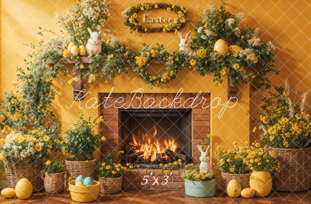 Kate Easter Floral Yellow Fireplace Eggs Backdrop Designed by Emetselch