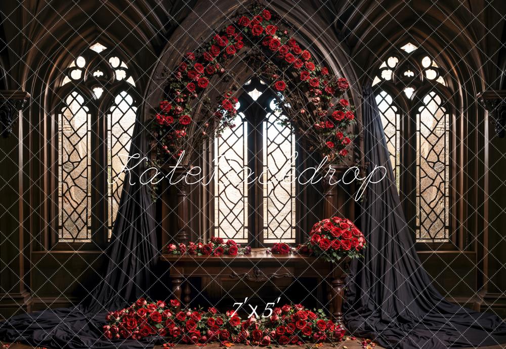 Arco di Fiori Rosso Gotico con Rose Backdrop Designed by Emetselch