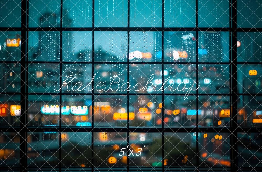 Rainy Window Modern City Lights Foto Achtergrond Designed by Mini MakeBelieve