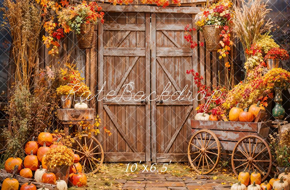 Fondo de Puerta de Granero con Hoja de Arce Flor Calabaza Boho Otoño Diseño de Emetselch