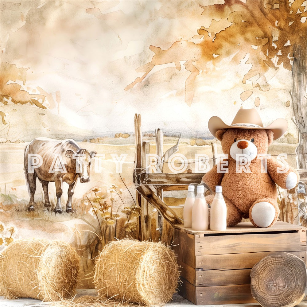 Kate Retro Cartoon Farm Cow Teddy Bear Milk Backdrop Designed by Patty Robert