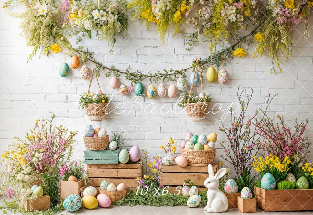 TEST Kate Easter Bunny Floral Egg Rustic Backdrop Designed by Emetselch