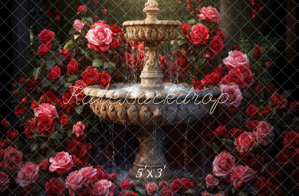 Kate Valentine's Day Fountain Roses Garden Backdrop Designed by Emetselch