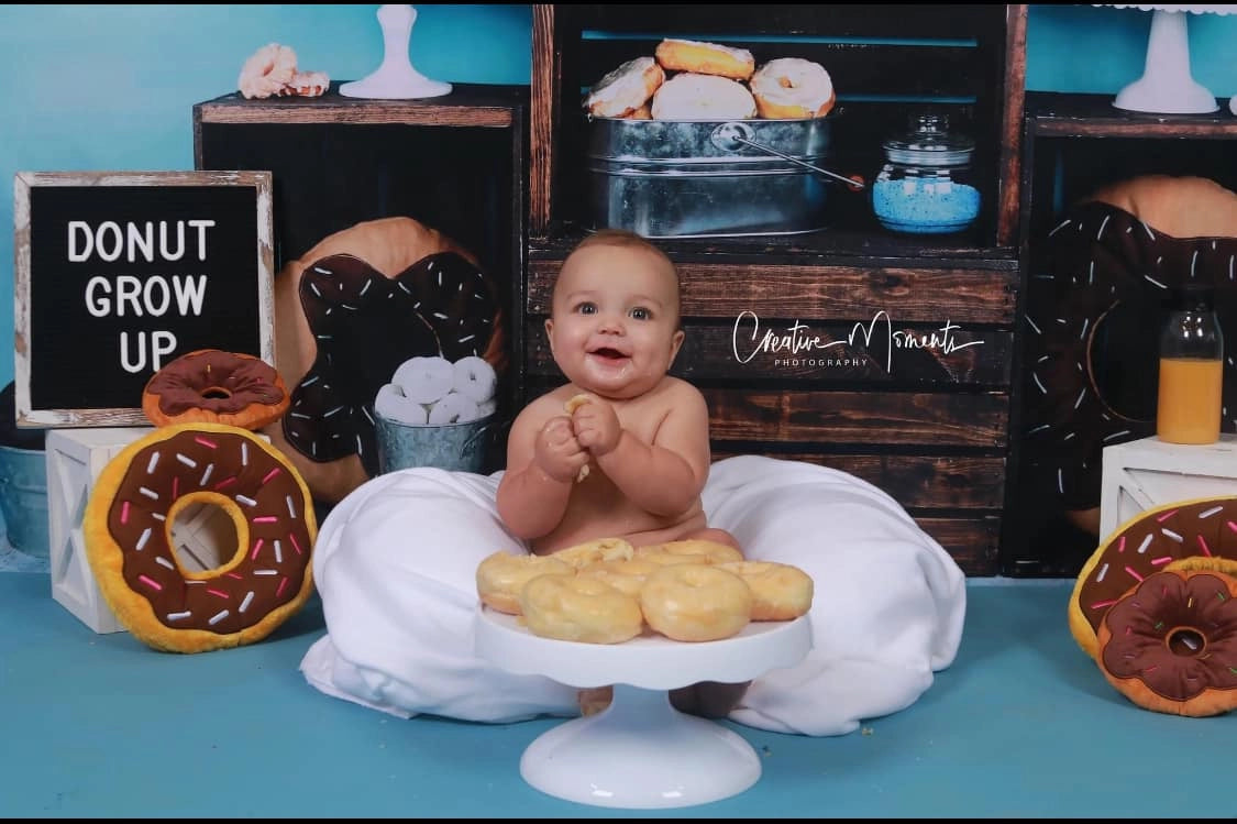 Kate Birthday Blue Donut Backdrops Designed by Arica Kirby