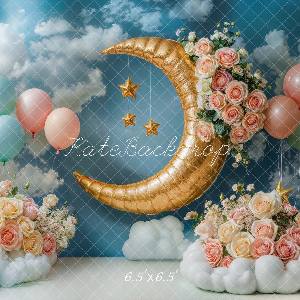 Kate Moon Stars Balloons Floral Sky Backdrop Designed by Emetselch