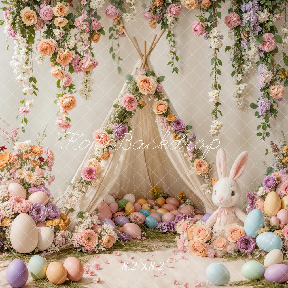 Kate Easter Bunny Floral Tent Colorful Backdrop Designed by Emetselch