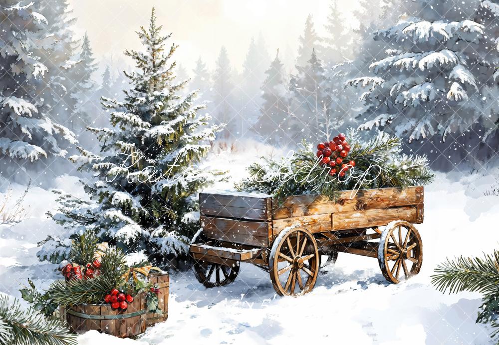 Kate Winter Christmas Outdoor Snow Carriages Backdrop Designed by Emetselch