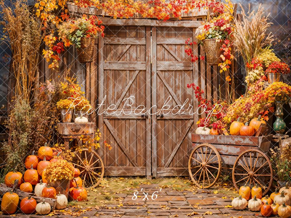 Fondo de Puerta de Granero con Hoja de Arce Flor Calabaza Boho Otoño Diseño de Emetselch