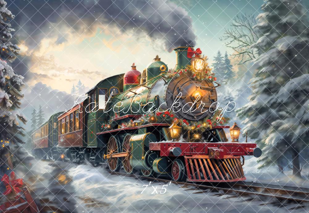 TEST Kate Christmas Steam Train Winter Snow Backdrop Designed by Emetselch