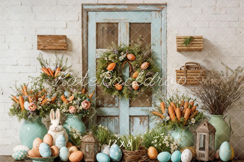 Fondo Rústico de Granero con Conejito de Pascua Floral Diseñado por Emetselch