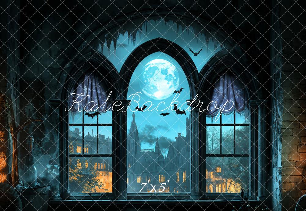 Kate Halloween Gothic Castle Moon Window Backdrop Designed by Emetselch