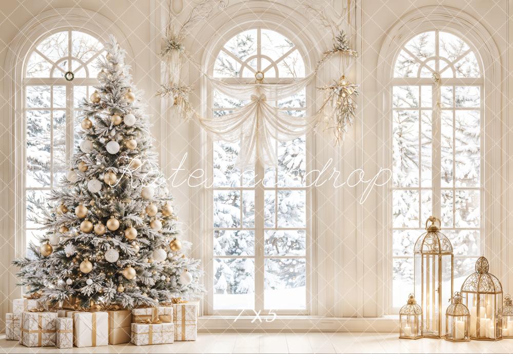 Árbol de Navidad Blanco Vintage con Ventana Arco de Fondo Diseñado por Emetselch