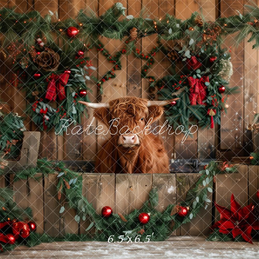 Kate Christmas Cow Pine Wreath Backdrop Designed by Patty Roberts