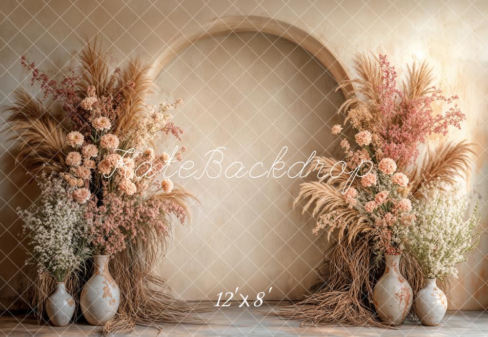 Boho Bloemenboog Beige Foto Achtergrond Designed by Emetselch