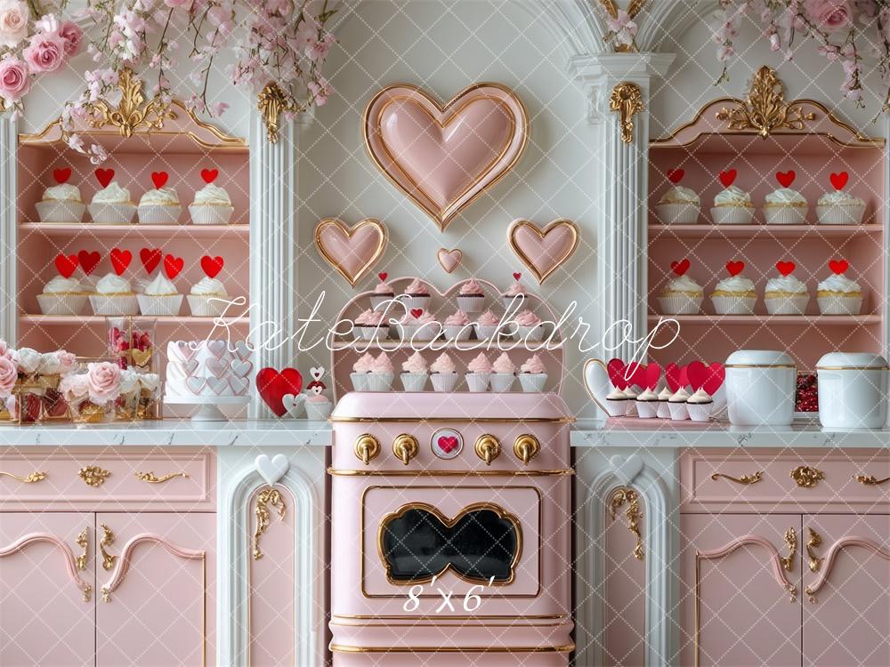 TEST Kate Valentine's Heart Pink Kitchen Cupcake Backdrop Designed by Mini MakeBelieve