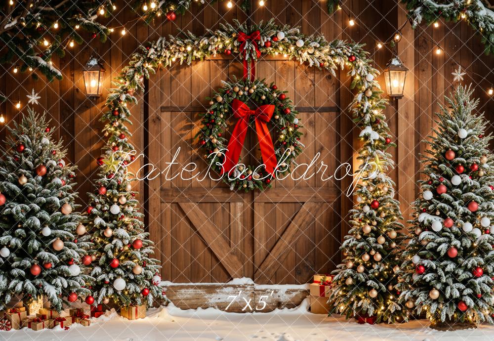 Kate Christmas Trees Arch Wreath Wood Door Backdrop Designed by Emetselch