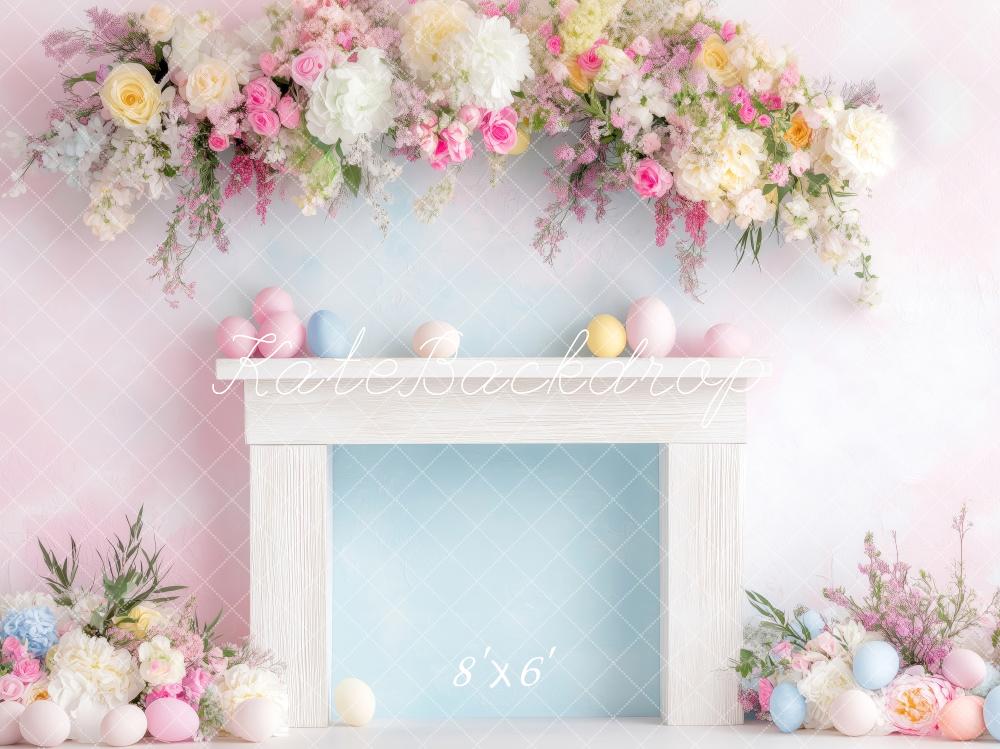 Kate Easter Fireplace Floral Pastel Backdrop Designed by Patty Roberts