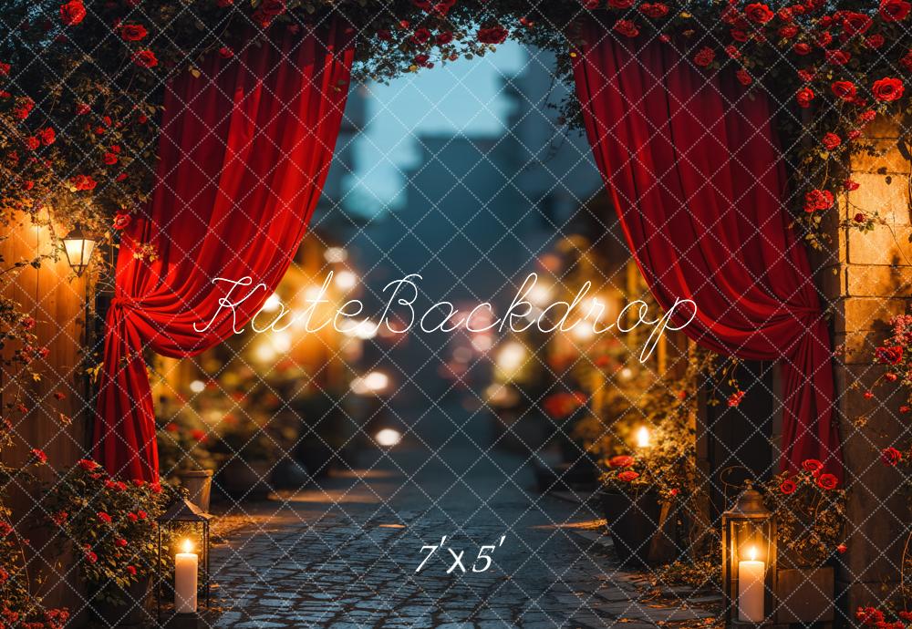 Lightning Deal #1 Kate Romantic Red Curtain Street Lights Backdrop Designed by Emetselch