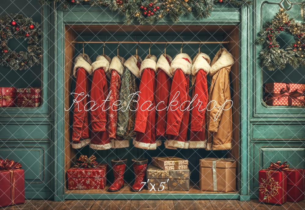 Kate Christmas Santa Coats Blue Closet Backdrop Designed by Emetselch