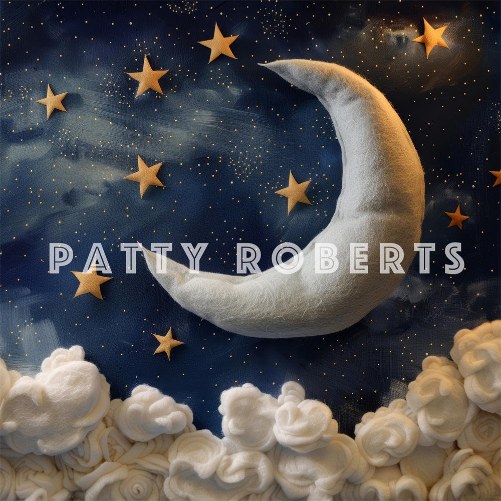 Fondo de Nubes Blancas de Fantasía con Estrellas y Luna Diseñado por Patty Robert