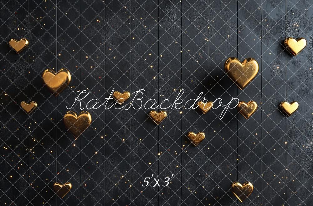 Kate Valentine Golden Hearts Black Floor Backdrop Designed by Mini MakeBelieve