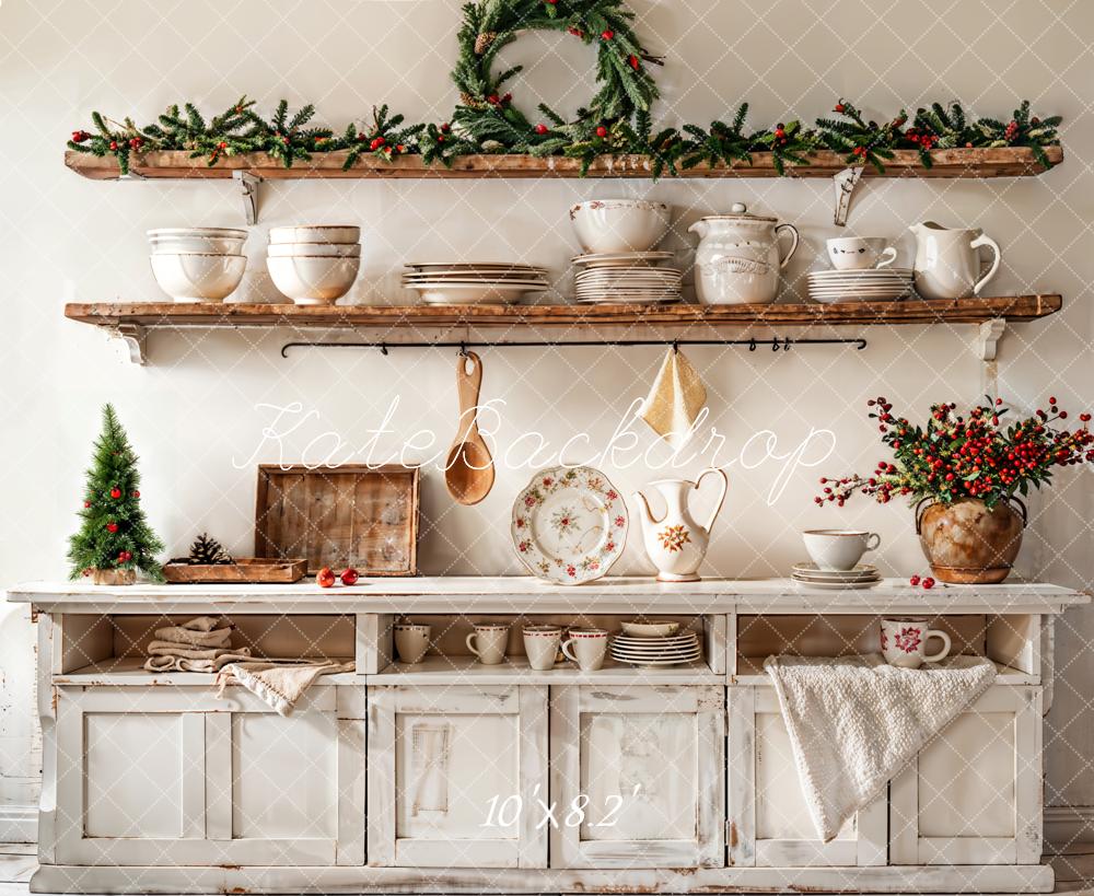 Kate Christmas Kitchen White Cabinet Cutlery Backdrop Designed by Emetselch