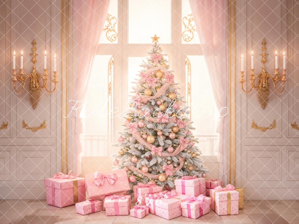 Kate Christmas Tree Pink Retro Wall Backdrop Designed by Emetselch