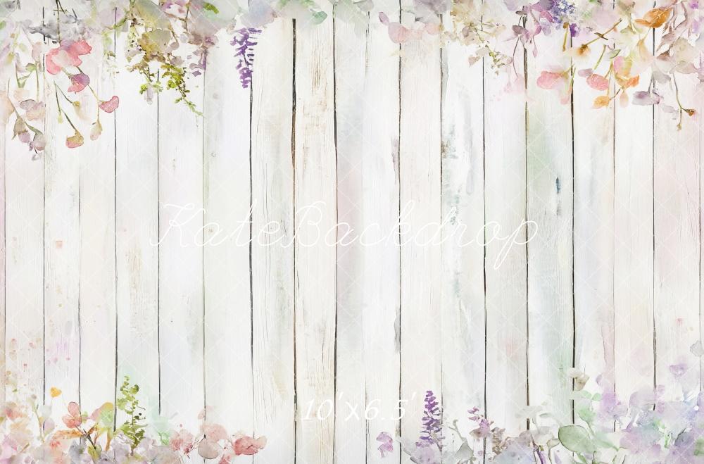 Kate Spring Floral Rustic Wood Floor Backdrop Designed by Mini MakeBelieve